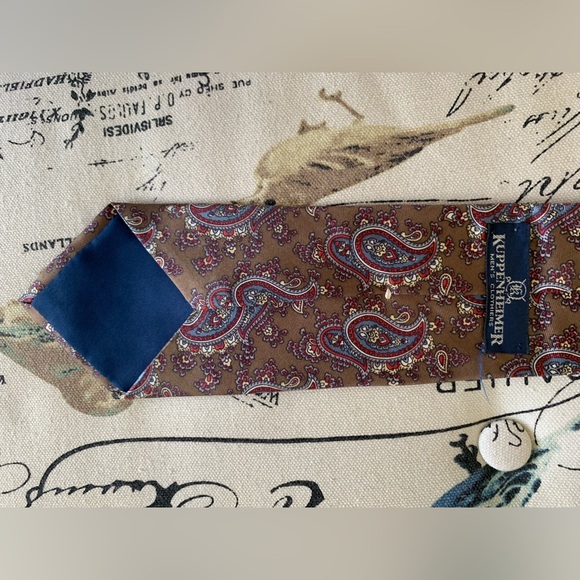 Kuppenheimer Men’s Tie: Brown/Red/Blue/Cream Silk Paisley - Picture 7 of 7